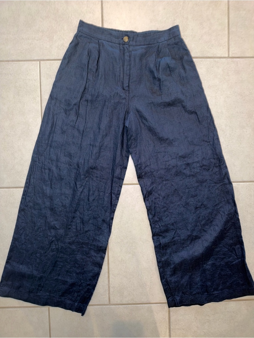 Magaschoni Navy Wide-Leg Linen Pants